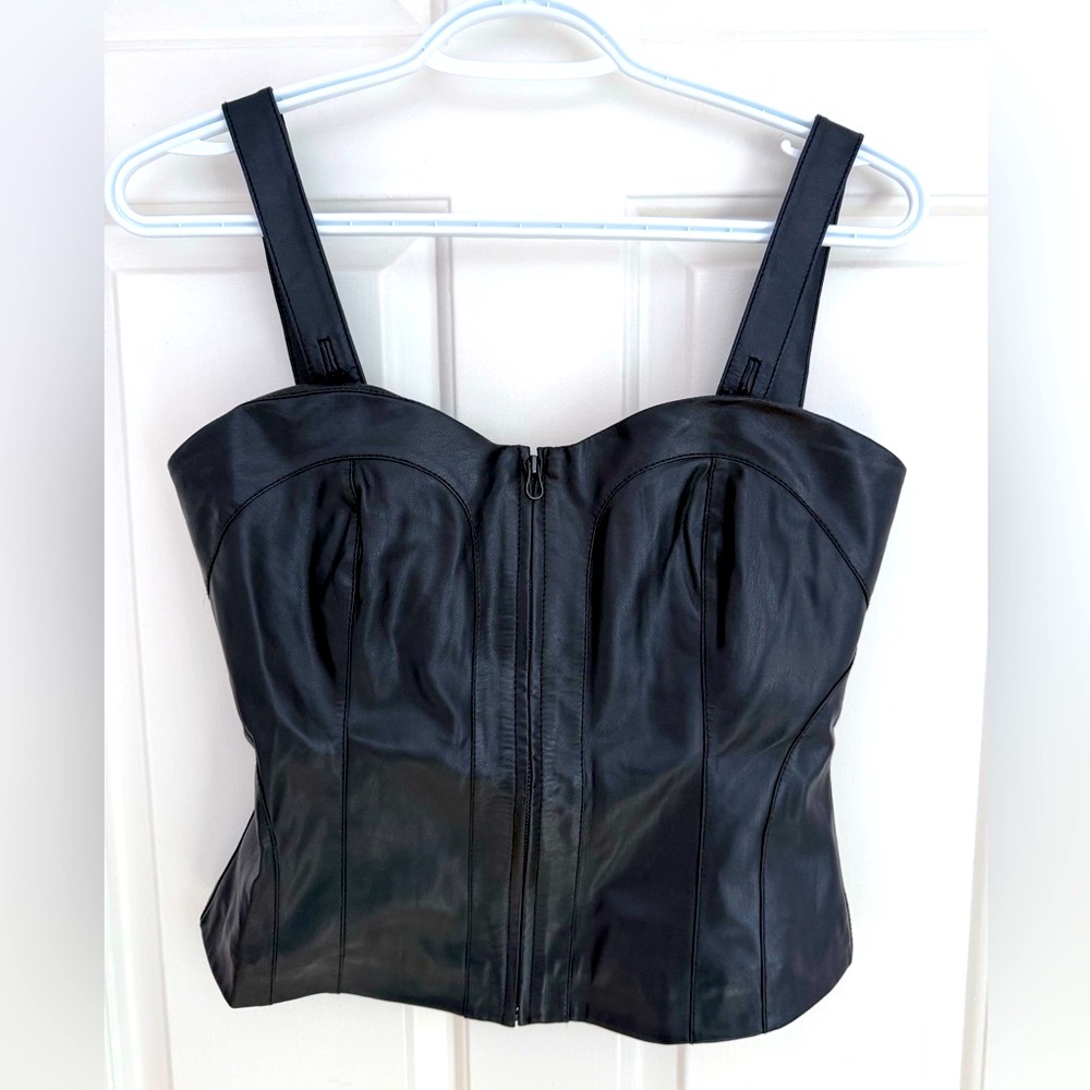 Donna Karan New York Vegan Leather Corset Tank Top